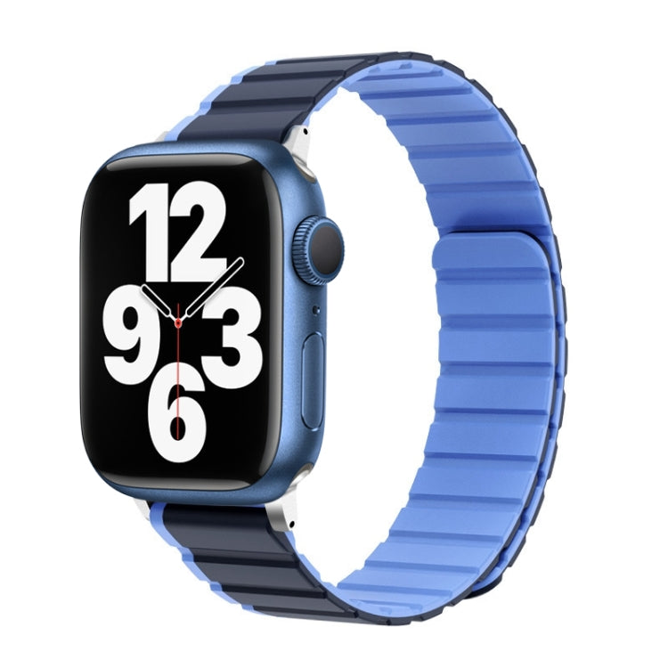 For Apple Watch Series 7 45mm ZGA Two Color Magnetic Silicone Watch Band(Dark Blue+Light Blue) - Watch Bands by ZGA | Online Shopping UK | buy2fix