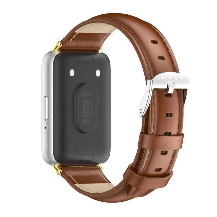 For Samsung Galaxy Fit 3 Mijobs Dual-sided Genuine Leather Watch Band(Brown Gold) - Watch Bands by MIJOBS | Online Shopping UK | buy2fix