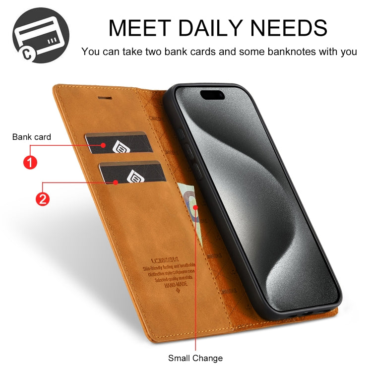 For iPhone 16 Pro LC.IMEEKE Strong Magnetism Microfiber Leather Phone Case(Brown) - iPhone 16 Pro Cases by LC.IMEEKE | Online Shopping UK | buy2fix