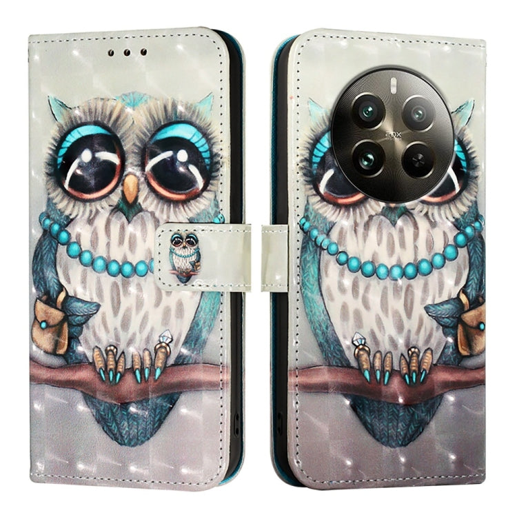 For Realme 12 Pro / Realme 12 Pro+ 3D Painting Horizontal Flip Leather Phone Case(Grey Owl) - Realme Cases by buy2fix | Online Shopping UK | buy2fix