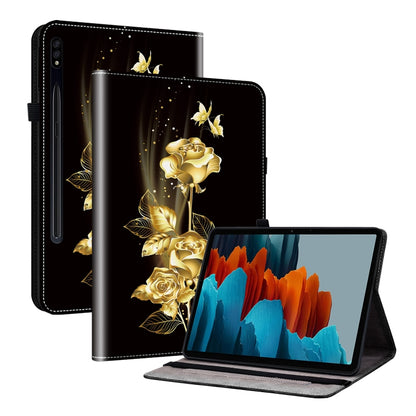 For Samsung Galaxy Tab S7 FE/S8+/S7+ Crystal Texture Painted Leather Tablet Case(Gold Butterfly Rose) - Galaxy Tab S8+ Cases by buy2fix | Online Shopping UK | buy2fix