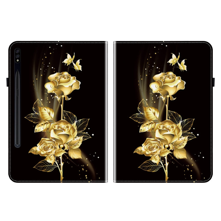 For Samsung Galaxy Tab S7 FE/S8+/S7+ Crystal Texture Painted Leather Tablet Case(Gold Butterfly Rose) - Galaxy Tab S8+ Cases by buy2fix | Online Shopping UK | buy2fix