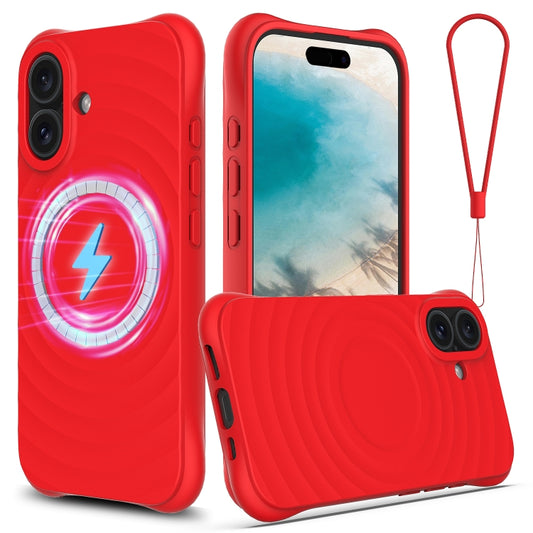 For iPhone 16 Plus Wave Texture MagSafe Magnetic Liquid Silicone Phone Case(Red) - iPhone 16 Plus Cases by buy2fix | Online Shopping UK | buy2fix