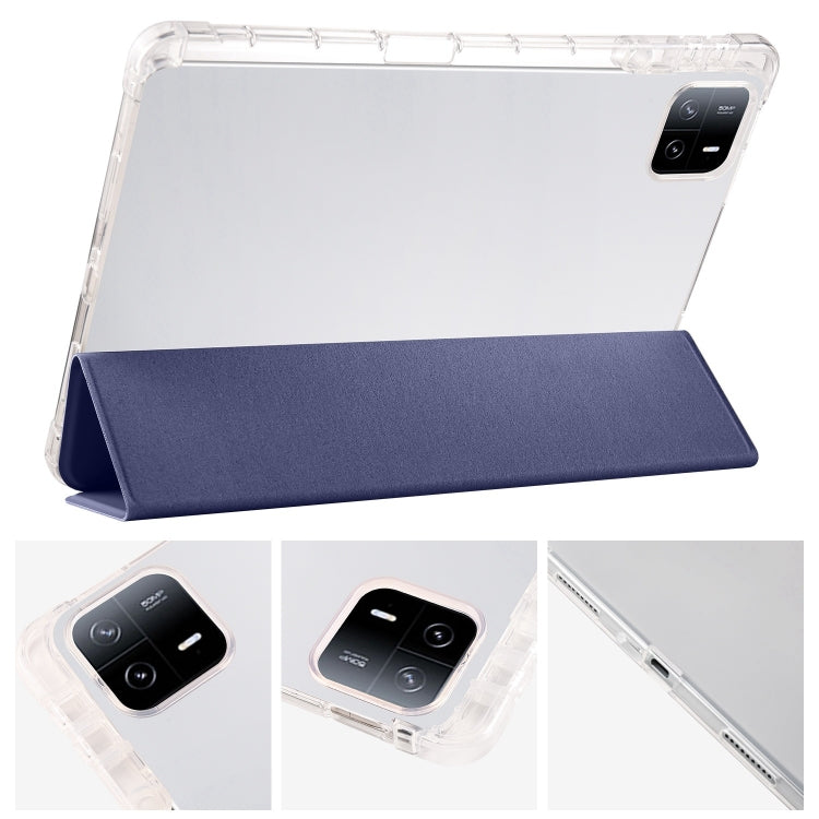 For iPad Air 11 2024 3-fold Clear TPU Smart Leather Tablet Case with Pen Slot(Dark Blue) - iPad Air 11 2024 Cases by buy2fix | Online Shopping UK | buy2fix