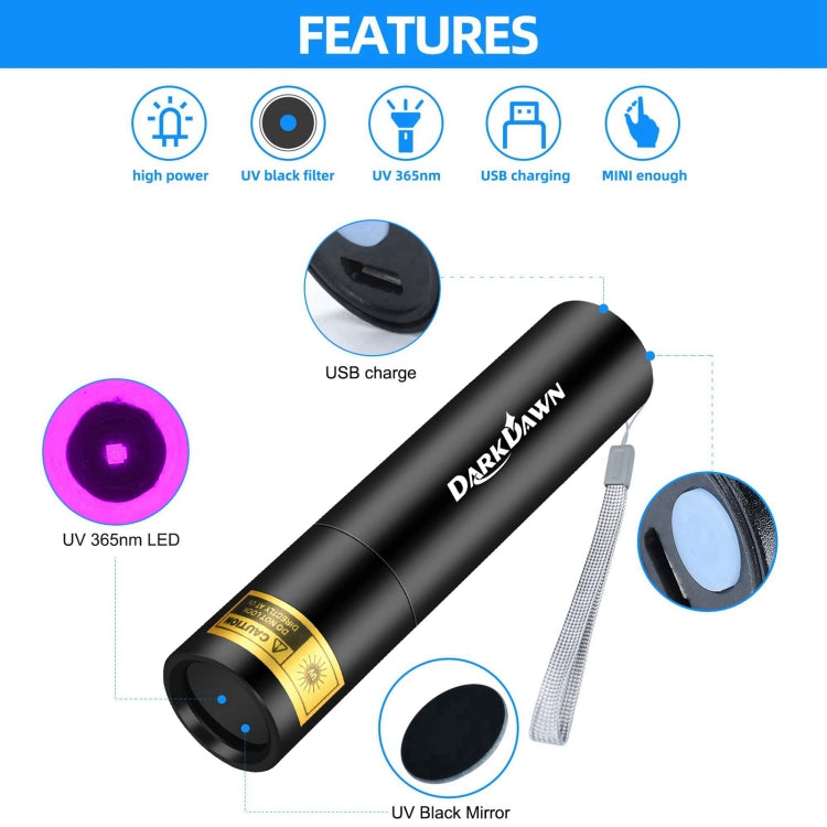 V4-365 Black Lens 365nm Ultraviolet Ray Detection Flashlight(Black) - Mini Flashlight by buy2fix | Online Shopping UK | buy2fix