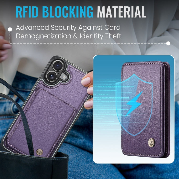 For iPhone 16 Plus JEEHOOD J05 Business Magnetic Style RFID Leather Phone Case(Purple) - iPhone 16 Plus Cases by JEEHOOD | Online Shopping UK | buy2fix