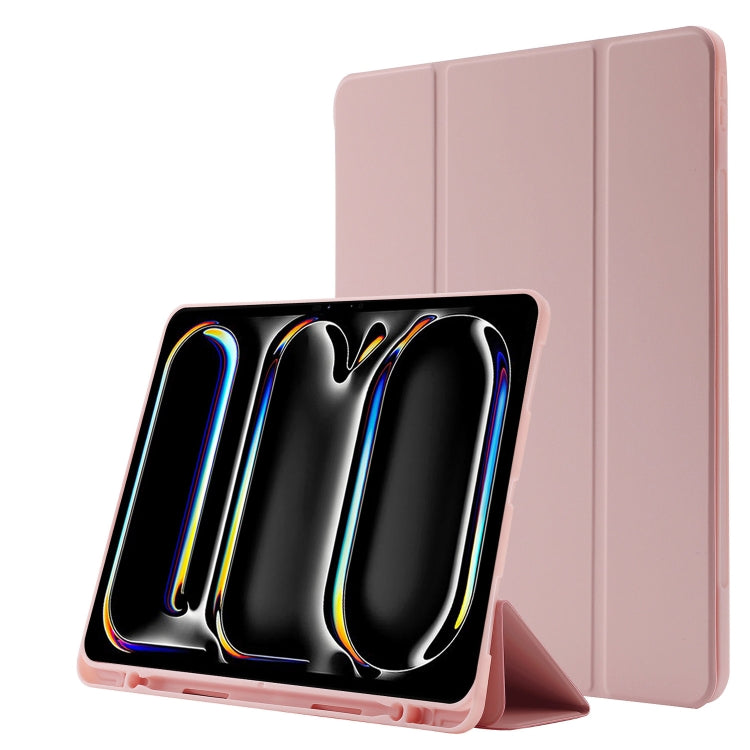 For iPad Pro 11 2024 Skin Feel Tri-fold Leather Tablet Case with Pen Slot(Pink) - iPad Pro 11 2024 Cases by buy2fix | Online Shopping UK | buy2fix