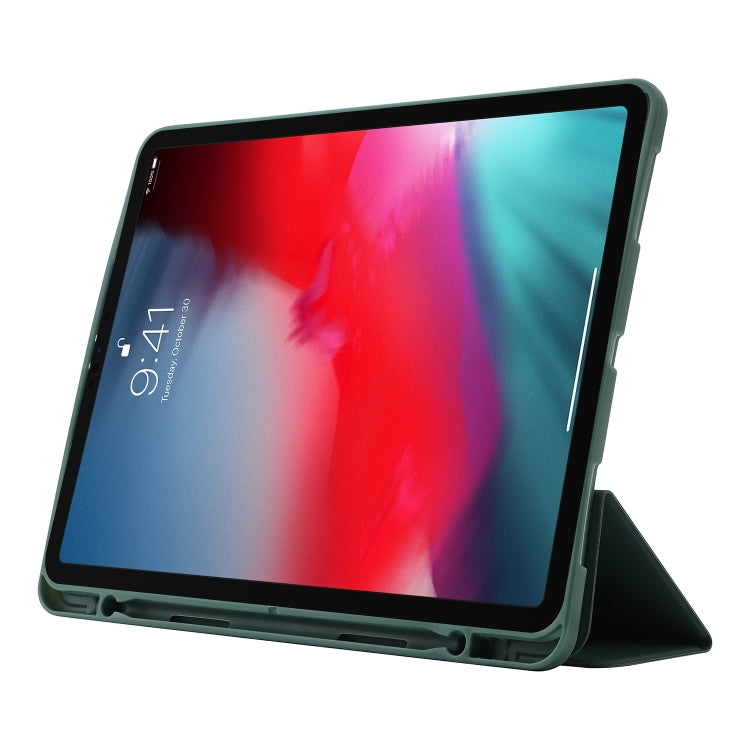 For iPad Air 11 2024 Skin Feel Tri-fold Leather Tablet Case with Pen Slot(Dark Green) - iPad Air 11 2024 Cases by buy2fix | Online Shopping UK | buy2fix