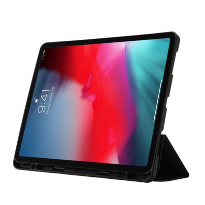 For iPad Air 11 2024 Skin Feel Tri-fold Leather Tablet Case with Pen Slot(Black) - iPad Air 11 2024 Cases by buy2fix | Online Shopping UK | buy2fix