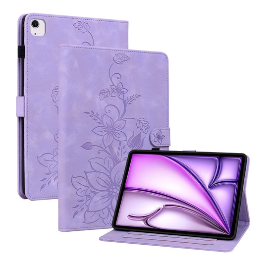 For iPad Air 11 2024 Lily Embossed Leather Smart Tablet Case(Purple) - iPad Air 11 2024 Cases by buy2fix | Online Shopping UK | buy2fix