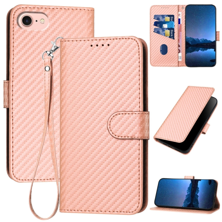 For iPhone SE 2024 YX0070 Carbon Fiber Buckle Leather Phone Case with Lanyard(Pink) - More iPhone Cases by buy2fix | Online Shopping UK | buy2fix