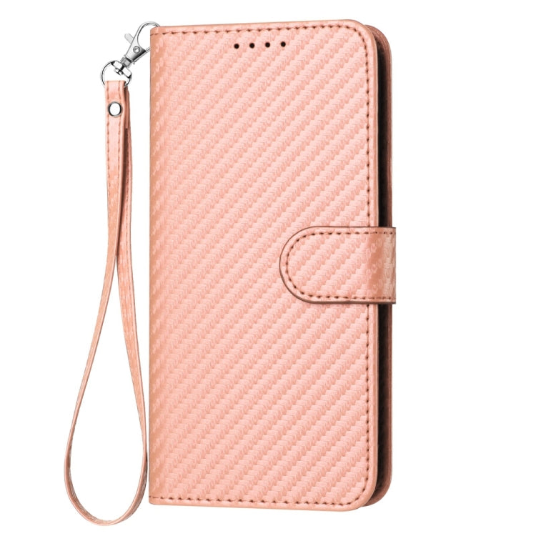 For iPhone SE 2024 YX0070 Carbon Fiber Buckle Leather Phone Case with Lanyard(Pink) - More iPhone Cases by buy2fix | Online Shopping UK | buy2fix