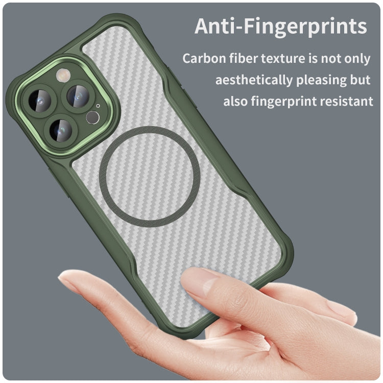 For iPhone 15 Pro Carbon Fiber Texture MagSafe Translucent Phone Case(Green) - iPhone 15 Pro Cases by buy2fix | Online Shopping UK | buy2fix