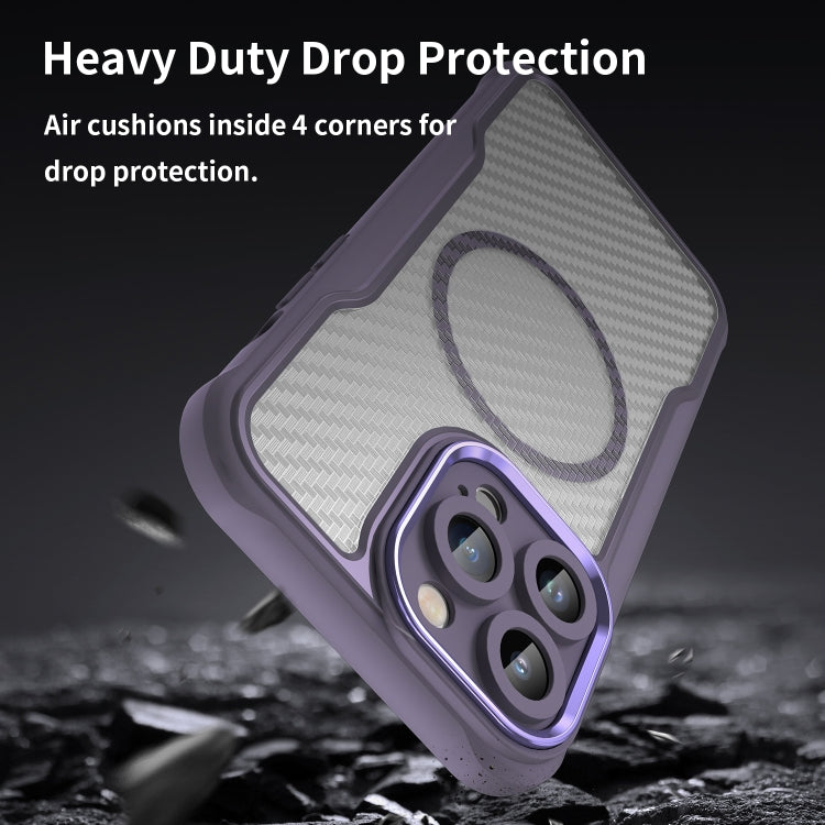 For iPhone 13 Pro Carbon Fiber Texture MagSafe Translucent Phone Case(Purple) - iPhone 13 Pro Cases by buy2fix | Online Shopping UK | buy2fix