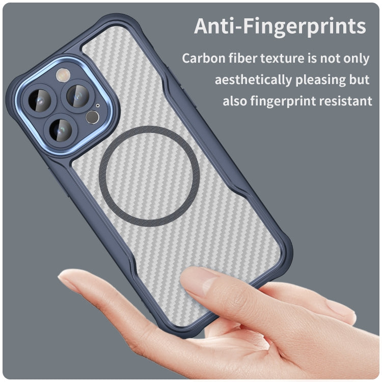 For iPhone 12 Pro Carbon Fiber Texture MagSafe Translucent Phone Case(Blue) - iPhone 12 / 12 Pro Cases by buy2fix | Online Shopping UK | buy2fix