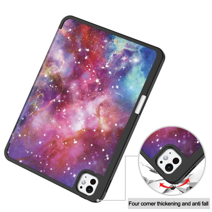 For iPad Pro 11 2024 Custer Painted 3-Fold Holder Smart Leather Tablet Case with Pen Tray(Milky Way Nebula) - iPad Pro 11 2024 Cases by buy2fix | Online Shopping UK | buy2fix