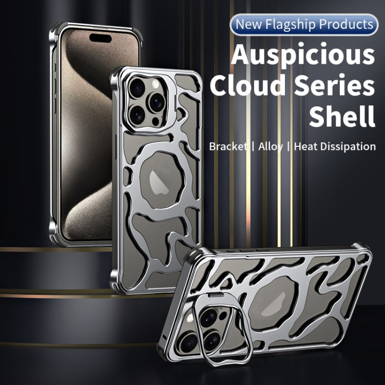 For iPhone 13 Pro Auspicious Cloud Series MagSafe Metal Phone Case with Bracket(Silver) - iPhone 13 Pro Cases by buy2fix | Online Shopping UK | buy2fix