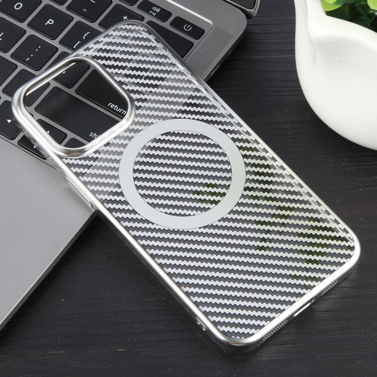 For iPhone 14 Plus 6D Plated Carbon Fiber Clear Magsafe PC Phone Case(Starlight Silver) - iPhone 14 Plus Cases by buy2fix | Online Shopping UK | buy2fix