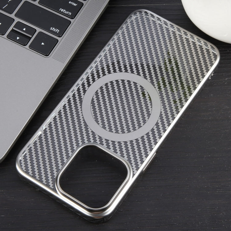 For iPhone 14 6D Plated Carbon Fiber Clear Magsafe PC Phone Case(Titanium Grey) - iPhone 14 Cases by buy2fix | Online Shopping UK | buy2fix