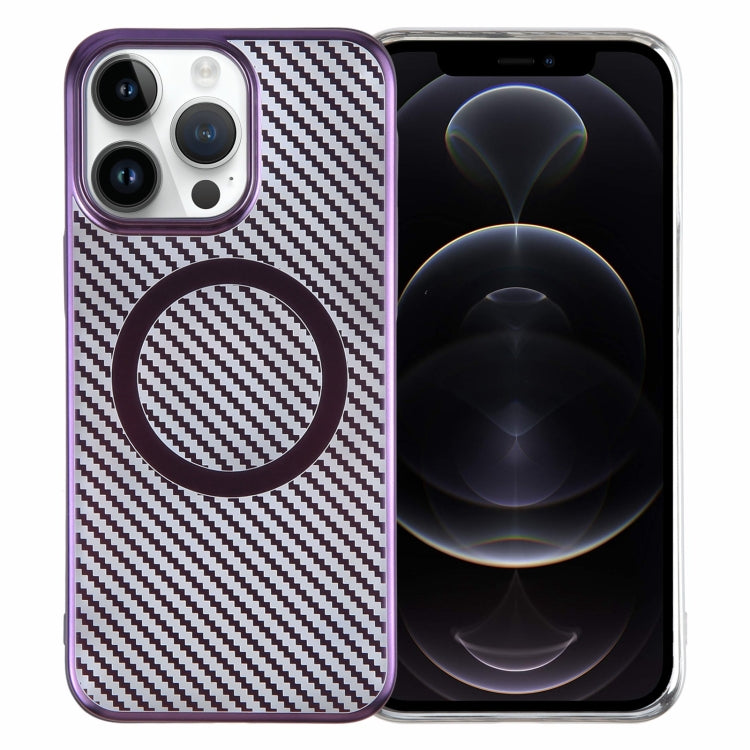 For iPhone 12 Pro 6D Plated Carbon Fiber Clear Magsafe PC Phone Case(Aurora Purple) - iPhone 12 / 12 Pro Cases by buy2fix | Online Shopping UK | buy2fix