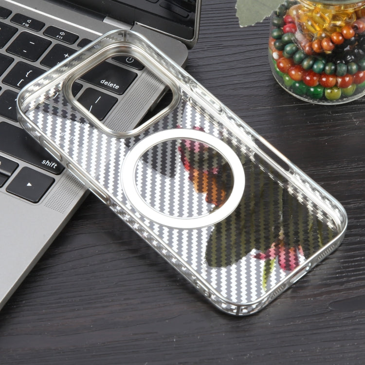 For iPhone 16 Pro Max 6D Plated Carbon Fiber Clear Magsafe PC Phone Case(Starlight Silver) - iPhone 16 Pro Max Cases by buy2fix | Online Shopping UK | buy2fix