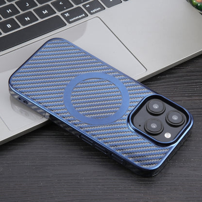 For iPhone 16 Pro Max 6D Plated Carbon Fiber Clear Magsafe PC Phone Case(Dream Blue) - iPhone 16 Pro Max Cases by buy2fix | Online Shopping UK | buy2fix