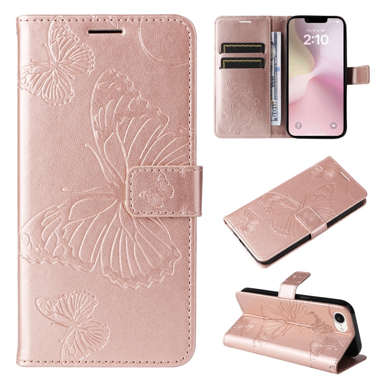 For iPhone SE 2024 3D Butterfly Embossed Pattern Flip Leather Phone Case(Rose Gold) - More iPhone Cases by buy2fix | Online Shopping UK | buy2fix