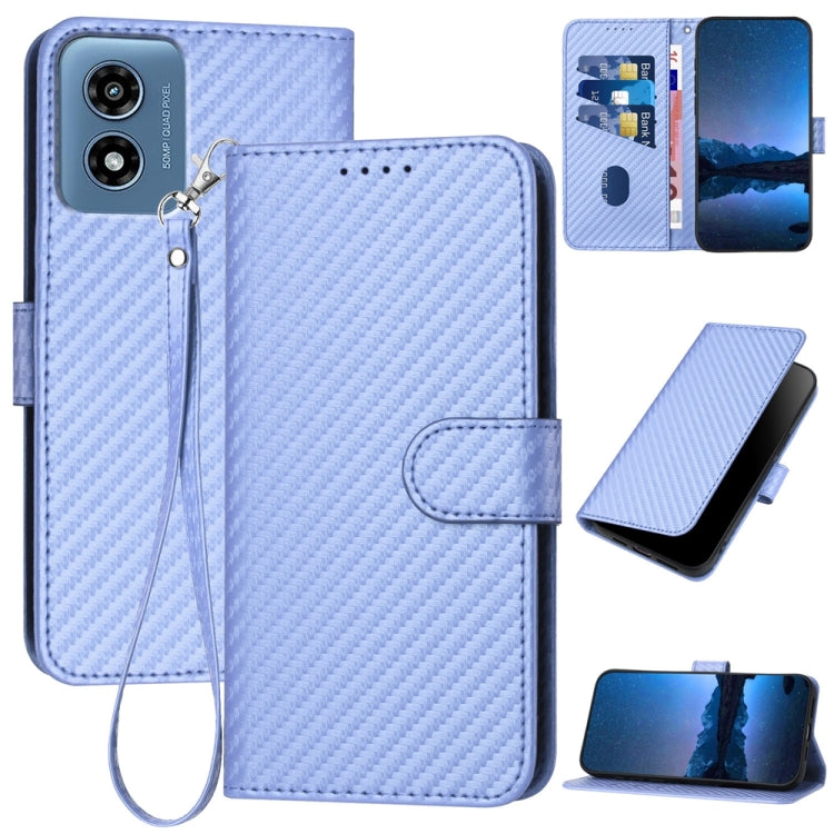 For Motorola Moto G Play 4G 2024 YX0070 Carbon Fiber Buckle Leather Phone Case with Lanyard(Light Purple) - Motorola Cases by buy2fix | Online Shopping UK | buy2fix