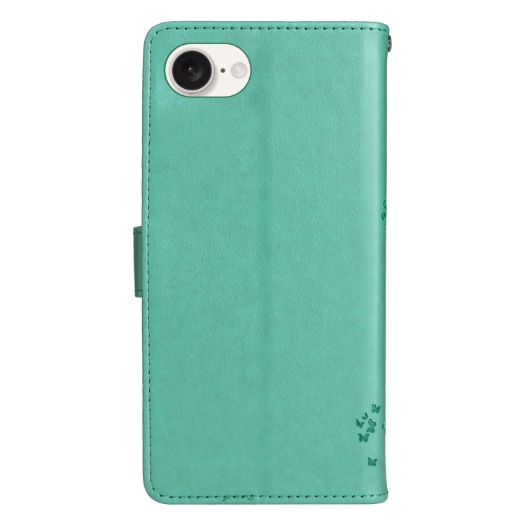 For iPhone SE 2024 Tree & Cat Embossed Pattern Flip Leather Phone Case(Green) - More iPhone Cases by buy2fix | Online Shopping UK | buy2fix