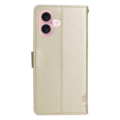 For iPhone 16 Tree & Cat Embossed Pattern Flip Leather Phone Case(Gold) - iPhone 16 Cases by buy2fix | Online Shopping UK | buy2fix