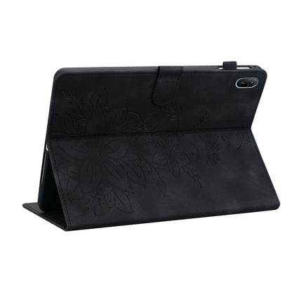 For Huawei MatePad SE 11 2024 Lily Embossed Leather Tablet Case(Black) - Huawei by buy2fix | Online Shopping UK | buy2fix