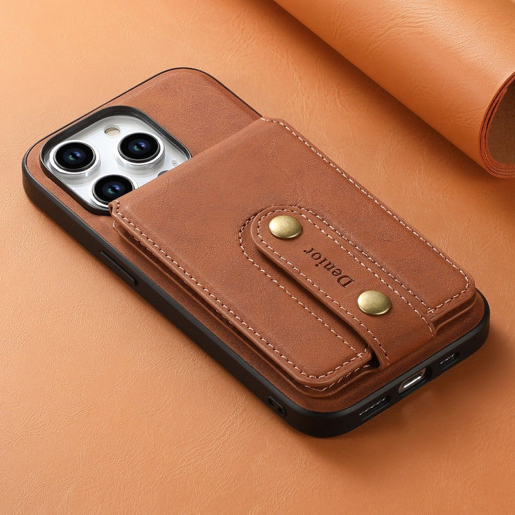 For iPhone 14 Plus Denior D14 NK Retro Pattern MagSafe Magnetic Card Holder Leather Phone Case(Brown) - iPhone 14 Plus Cases by Denior | Online Shopping UK | buy2fix