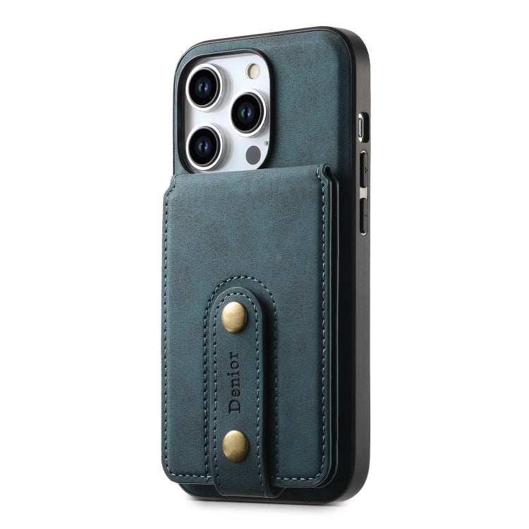 For iPhone 14 Pro Max Denior D14 NK Retro Pattern MagSafe Magnetic Card Holder Leather Phone Case(Blue) - iPhone 14 Pro Max Cases by Denior | Online Shopping UK | buy2fix