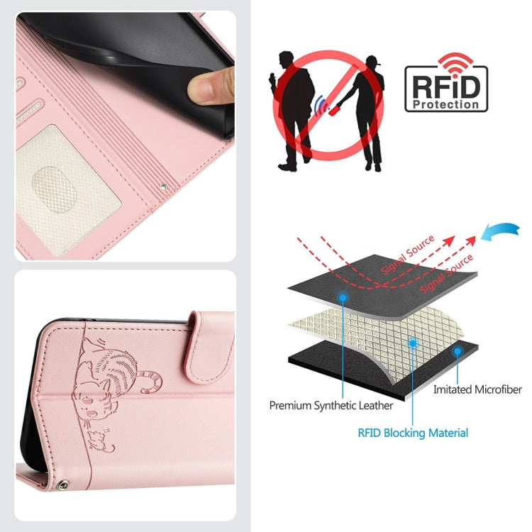 For Motorola Moto G Power 5G 2024 Cat Rat Embossed Pattern RFID Leather Phone Case with Lanyard(Pink) - Motorola Cases by buy2fix | Online Shopping UK | buy2fix