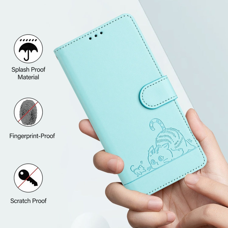 For OnePlus Nord 4 5G Cat Rat Embossed Pattern RFID Leather Phone Case with Lanyard(Mint Green) - OnePlus Cases by buy2fix | Online Shopping UK | buy2fix