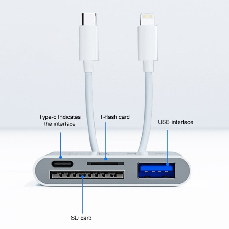 4 in 2 USB-C / Type-C + 8 Pin Interface Multi-function Card Reader(White) - U Disk & Card Reader by buy2fix | Online Shopping UK | buy2fix