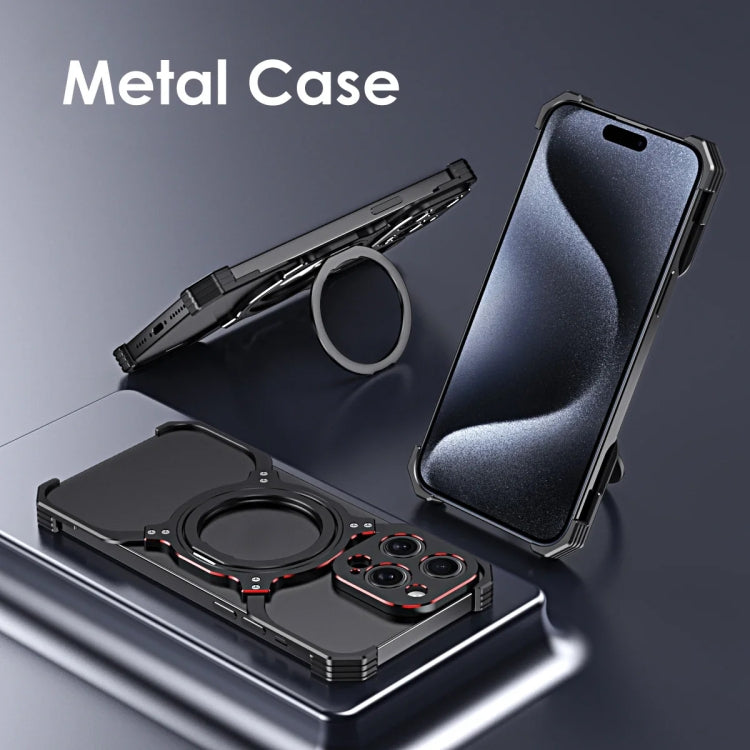 For iPhone 15 Plus Mechanical Arm Borderless MagSafe Holder Metal Phone Case(Silver) - iPhone 15 Plus Cases by buy2fix | Online Shopping UK | buy2fix