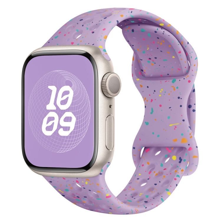 For Apple Watch Series 8 41mm Hole Style Butterfly Buckle Camouflage Silicone Watch Band(Light Purple) - Watch Bands by buy2fix | Online Shopping UK | buy2fix