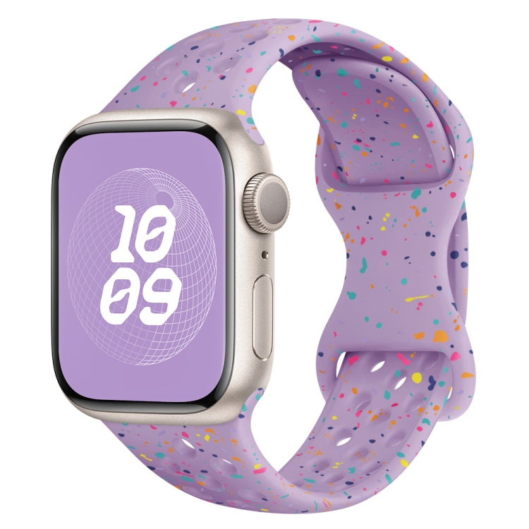 For Apple Watch Series 3 42mm Hole Style Butterfly Buckle Camouflage Silicone Watch Band(Light Purple) - Watch Bands by buy2fix | Online Shopping UK | buy2fix