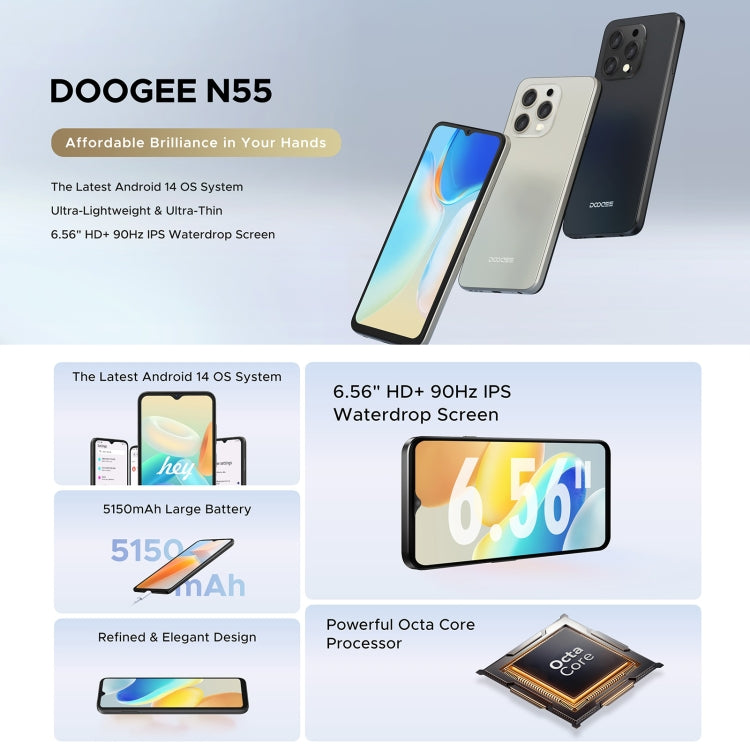 DOOGEE N55, 4GB+128GB, 6.56 inch Android 14 Spreadtrum T606 Octa Core, Network: 4G(Natural) - DOOGEE by DOOGEE | Online Shopping UK | buy2fix