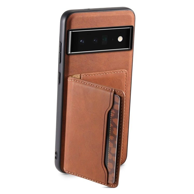 For Google Pixel 6 Pro Denior D13 Retro Texture Leather MagSafe Card Bag Phone Case(Brown) - Google Cases by Denior | Online Shopping UK | buy2fix