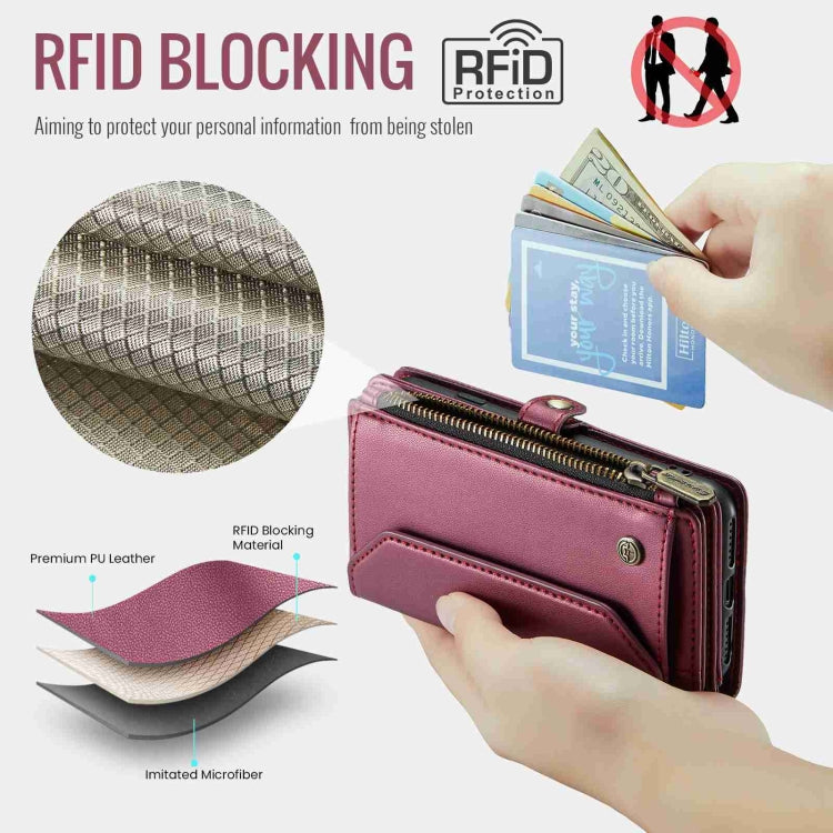 For iPhone 11 Pro CaseMe C36 Card Slots Zipper Wallet RFID Anti-theft Leather Phone Case(Wine Red) - iPhone 11 Pro Cases by CaseMe | Online Shopping UK | buy2fix