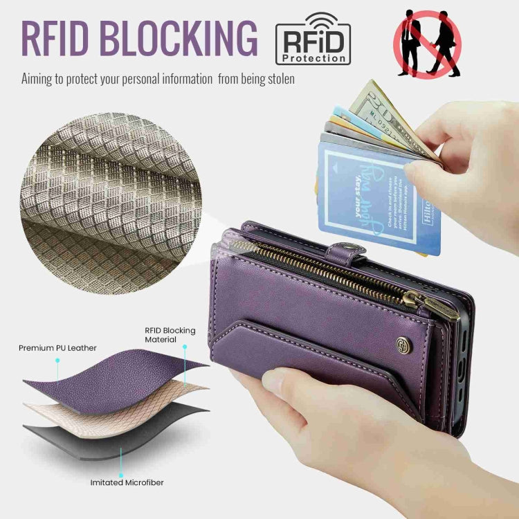 For iPhone 13 Pro Max CaseMe C36 Card Slots Zipper Wallet RFID Anti-theft Leather Phone Case(Purple) - iPhone 13 Pro Max Cases by CaseMe | Online Shopping UK | buy2fix