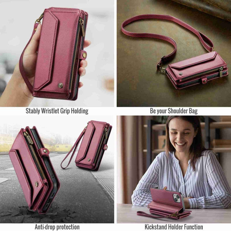 For iPhone 14 Plus CaseMe C36 Card Slots Zipper Wallet RFID Anti-theft Leather Phone Case(Wine Red) - iPhone 14 Plus Cases by CaseMe | Online Shopping UK | buy2fix