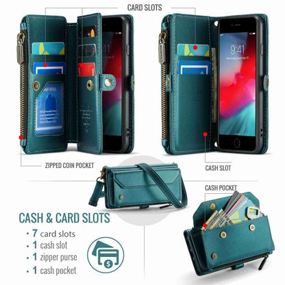 For iPhone 8 / 7 / 6 CaseMe C36 Card Slots Zipper Wallet RFID Anti-theft Leather Phone Case(Blue-green) - More iPhone Cases by CaseMe | Online Shopping UK | buy2fix