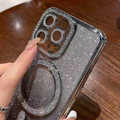 For iPhone 16 Pro Diamond Gradient Glitter Plated MagSafe Phone Case(Silver) - iPhone 16 Pro Cases by buy2fix | Online Shopping UK | buy2fix