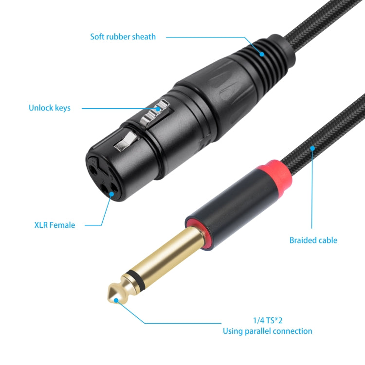 2020Y63 XLR Female to Dual 6.35mm 1/4 TRS Male Y-type Audio Cable, Length:3m(Black) - Microphone Audio Cable & Connector by buy2fix | Online Shopping UK | buy2fix