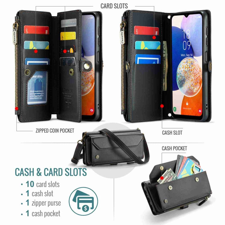 For Samsung Galaxy A14 5G / 4G CaseMe C36 Card Slots Zipper Wallet RFID Anti-theft Leather Phone Case(Black) - Galaxy Phone Cases by CaseMe | Online Shopping UK | buy2fix