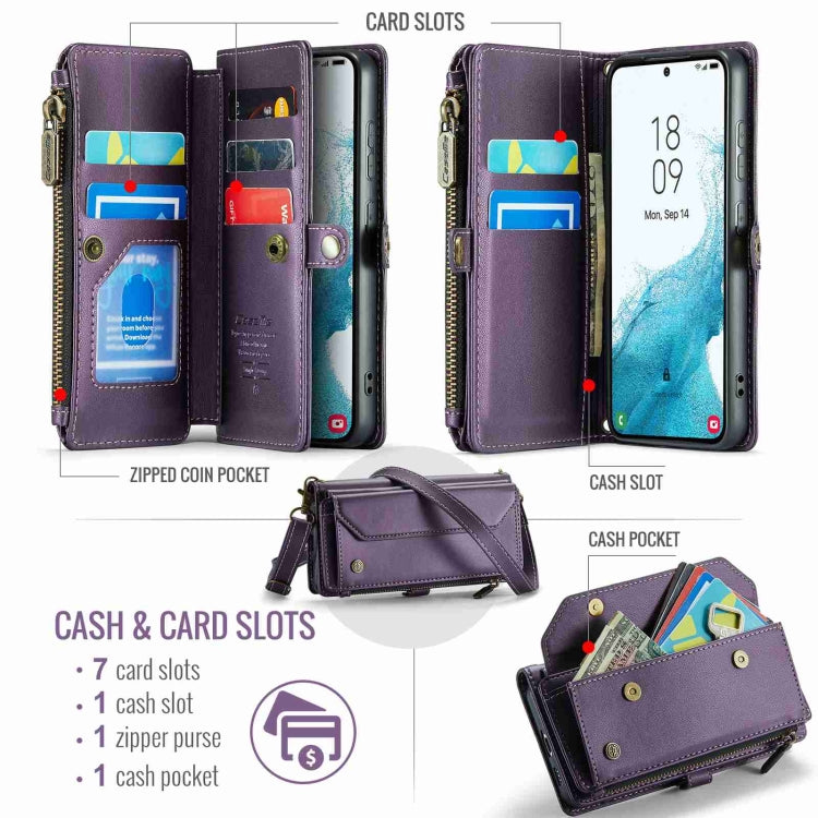 For Samsung Galaxy S22 5G CaseMe C36 Card Slots Zipper Wallet RFID Anti-theft Leather Phone Case(Purple) - Galaxy S22 5G Cases by CaseMe | Online Shopping UK | buy2fix