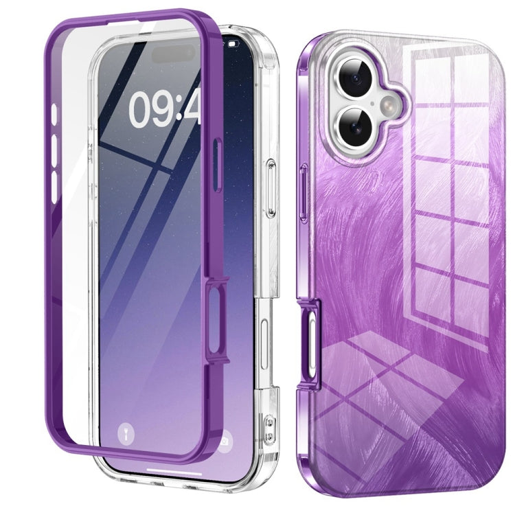 For iPhone 16 IMD Gradient Feather PC Hybrid TPU Phone Case(Purple) - iPhone 16 Cases by buy2fix | Online Shopping UK | buy2fix